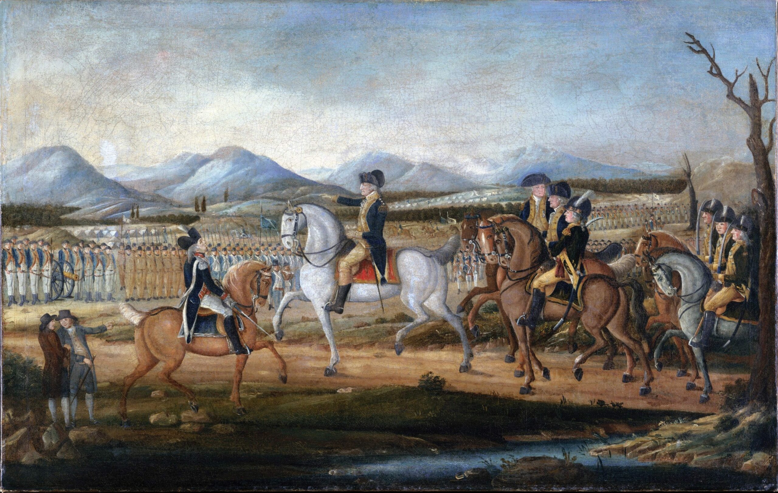 "Washington Reviewing the Western Army, at Fort Cumberland, Maryland," attributed to Frederick Kemmelmeyer, ca.1795. (The Metropolitan Museum of Art, New York, NY)