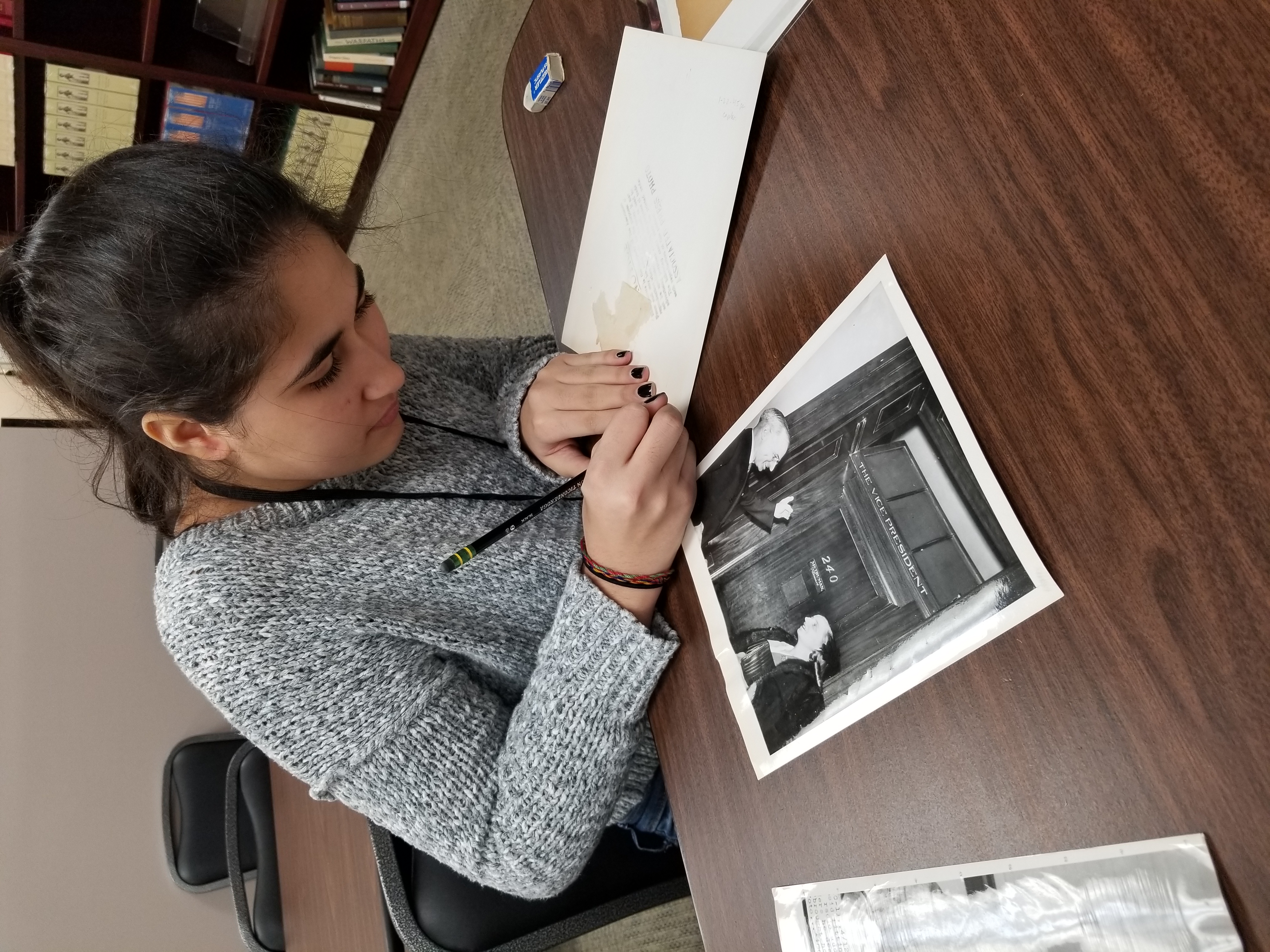 Zoubida Bicane, a member of the Institute’s Student Advisory Council, working on a Gilder Lehrman Collection project