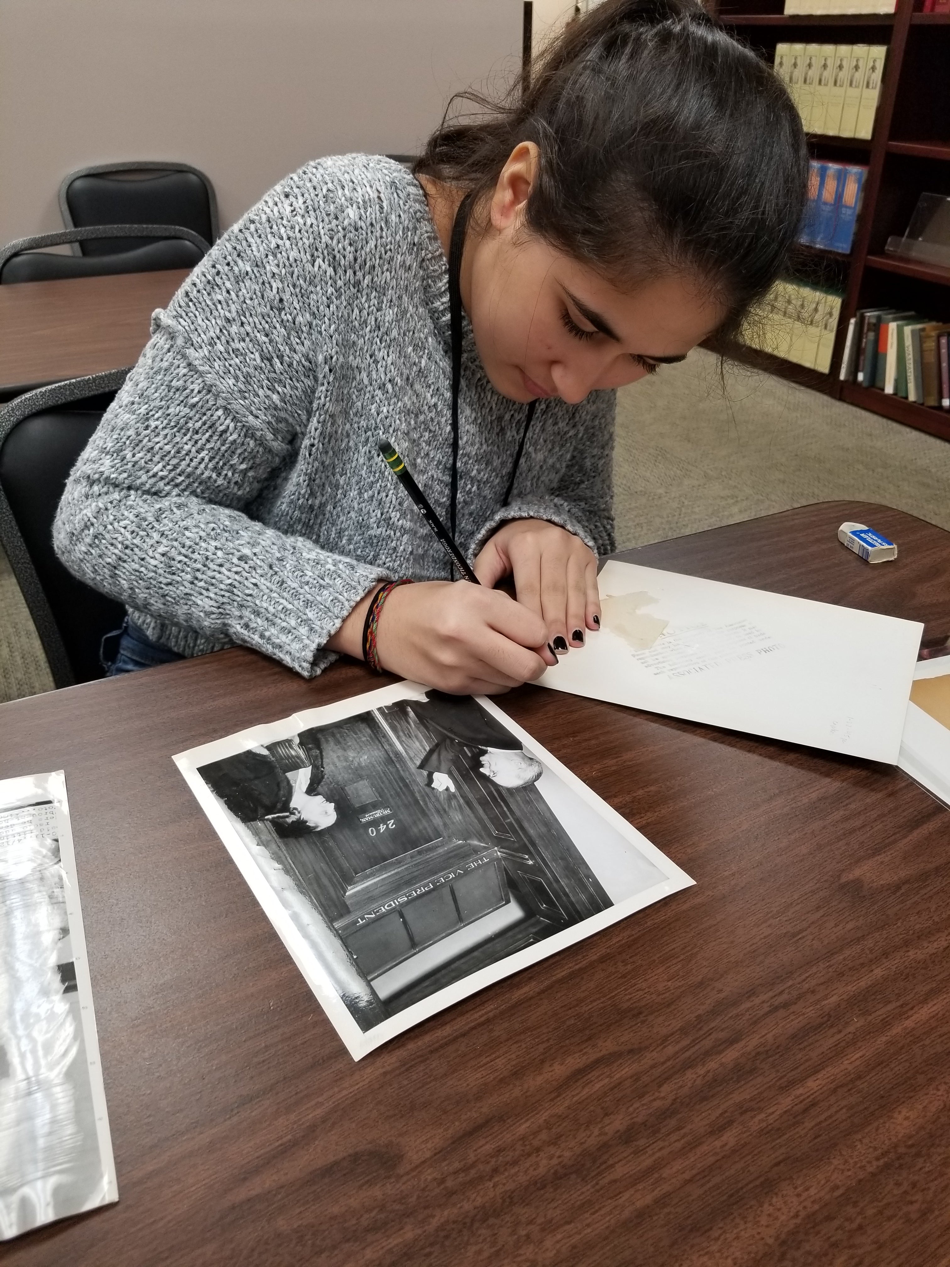 Zoubida Bicane, a member of the Institute’s Student Advisory Council, working on a Gilder Lehrman Collection project