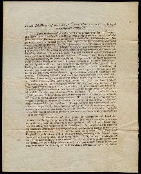[Thomas Jefferson's defense of the Embargo Act of 1807] Gilder