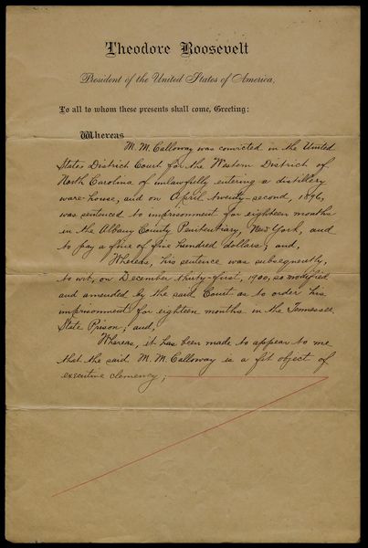 Presidential Pardon Of M M Calloway Who Was Convicted Of Unlawfully Entering A Distillery Warehouse Gilder Lehrman Institute Of American History