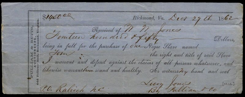 printed bill of sale for a slave named tom gilder lehrman