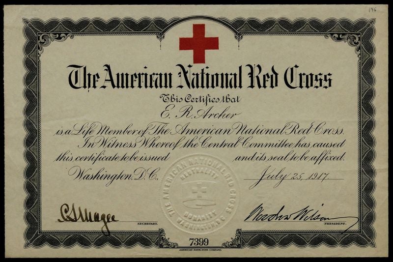[Membership certificate of The American National Red Cross] Gilder