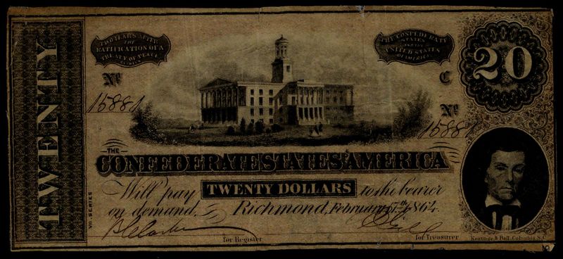 Twenty dollar bill issued by the Confederate States of America 