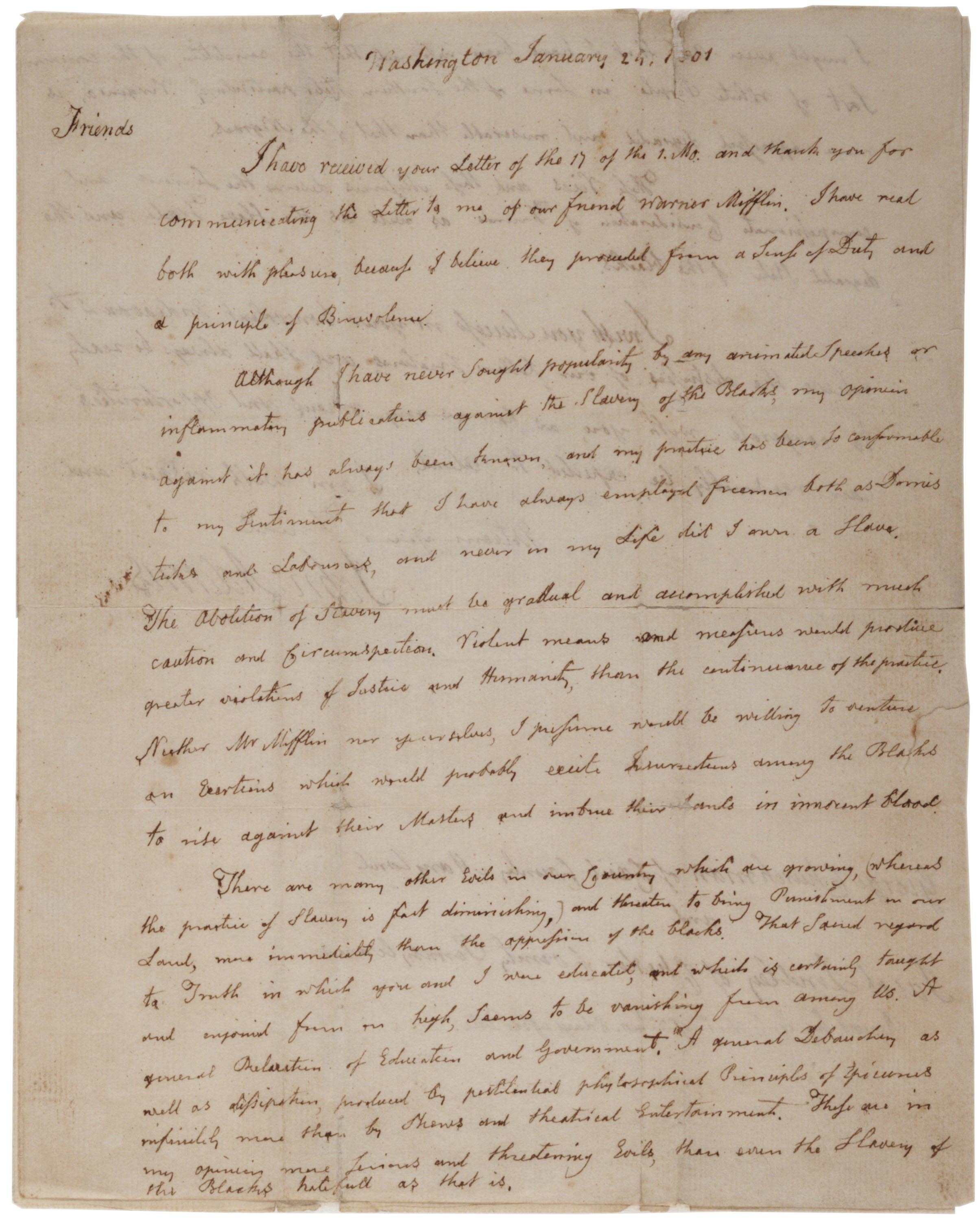 John Adams to George Churchman and Jacob Lindley, January 24, 1801. (Gilder Lehr