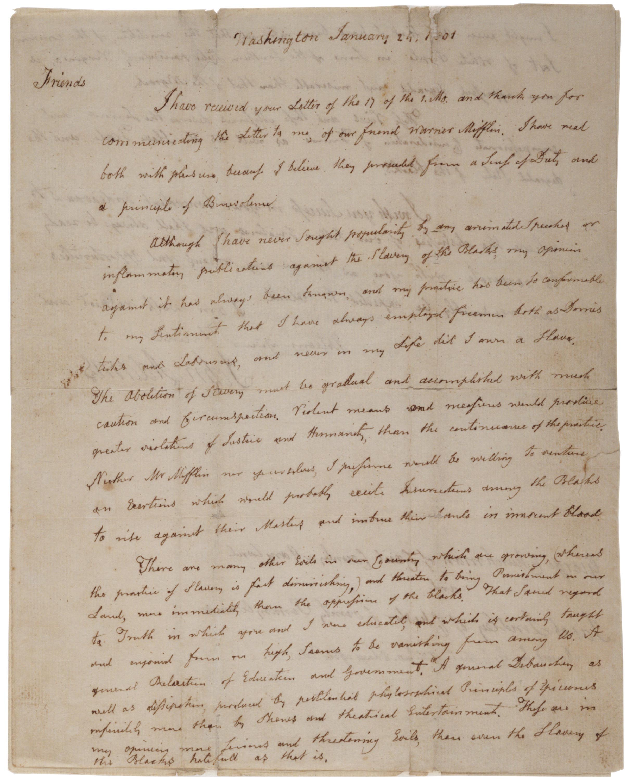 John Adams to George Churchman and Jacob Lindley, January 24, 1801. (Gilder Lehr