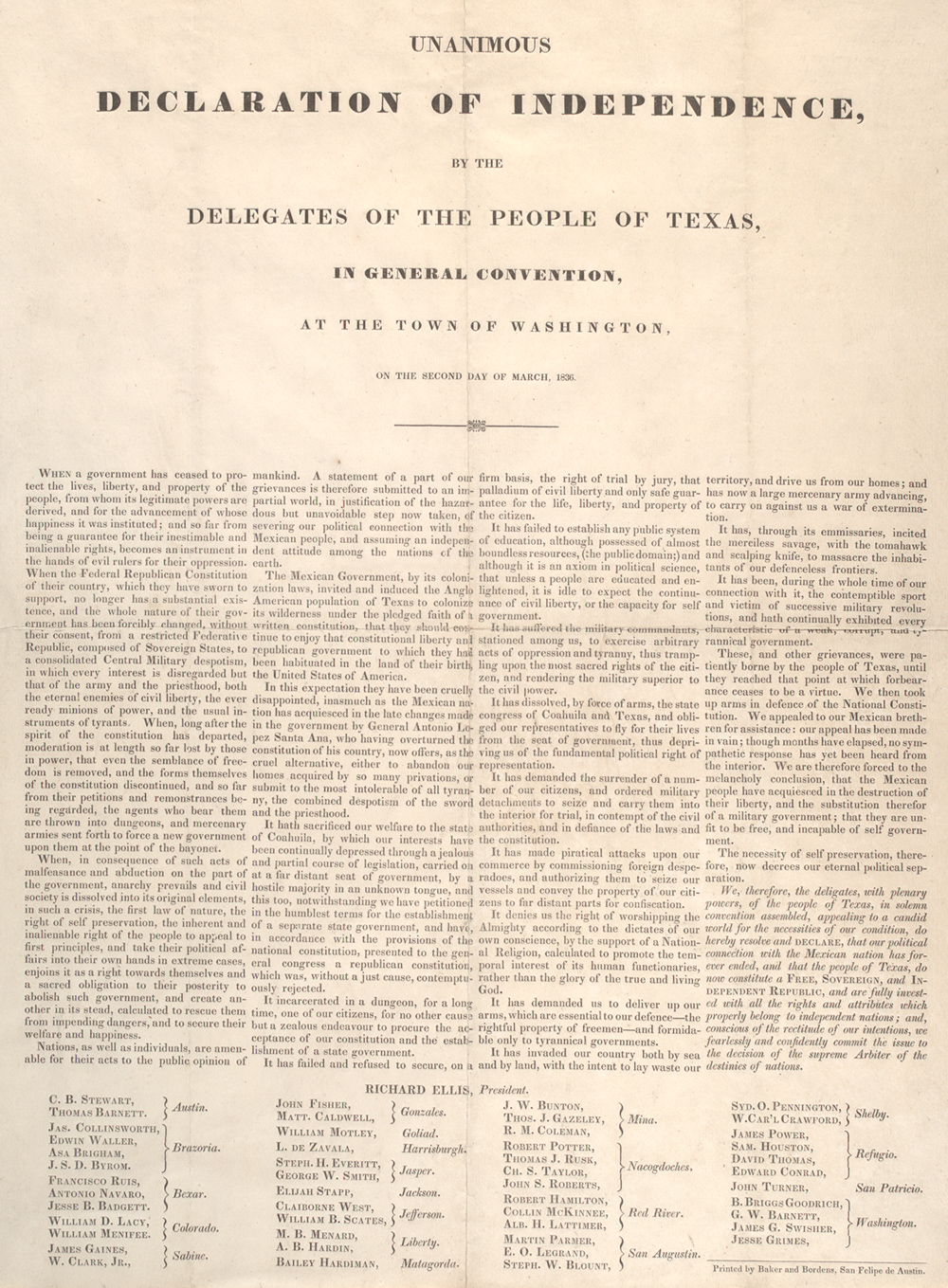 Texas Declaration of Independence, 1836  Gilder Lehrman Institute of  American History