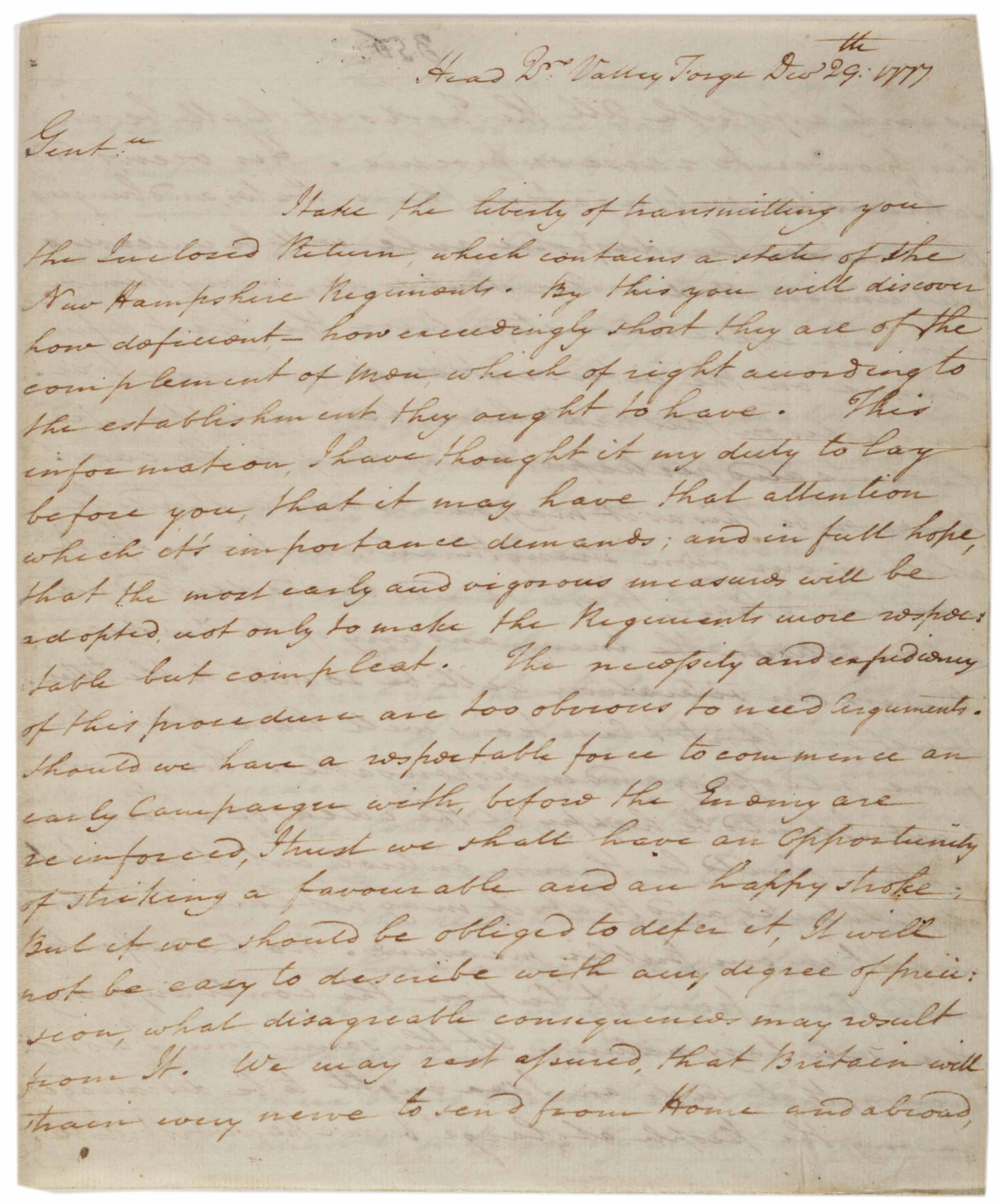 George Washington to the legislature of New Hampshire, December 29, 1777. (Gilder Lehrman Institute)