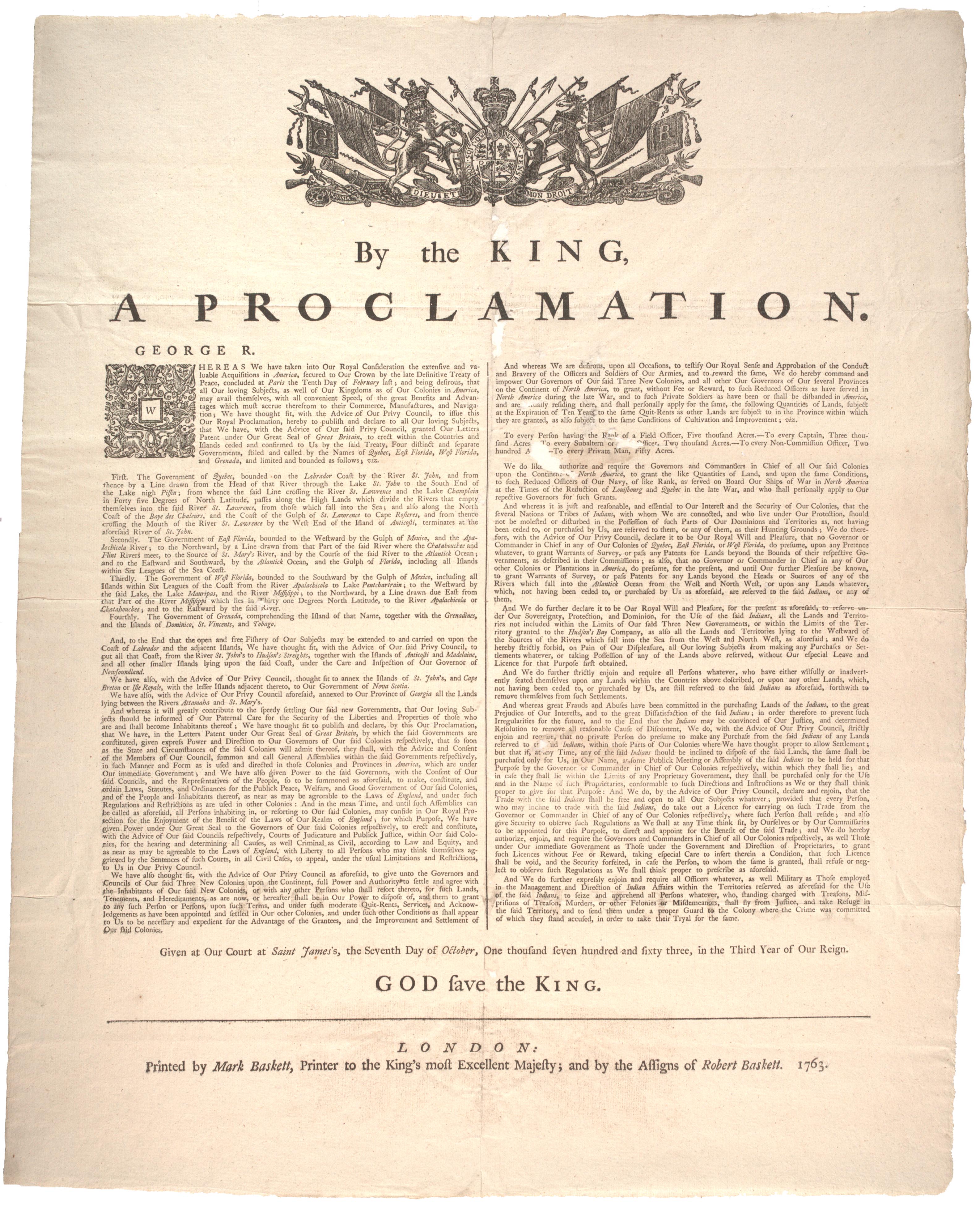 King George III's Proclamation of 1763 (Gilder Lehrman Collection)