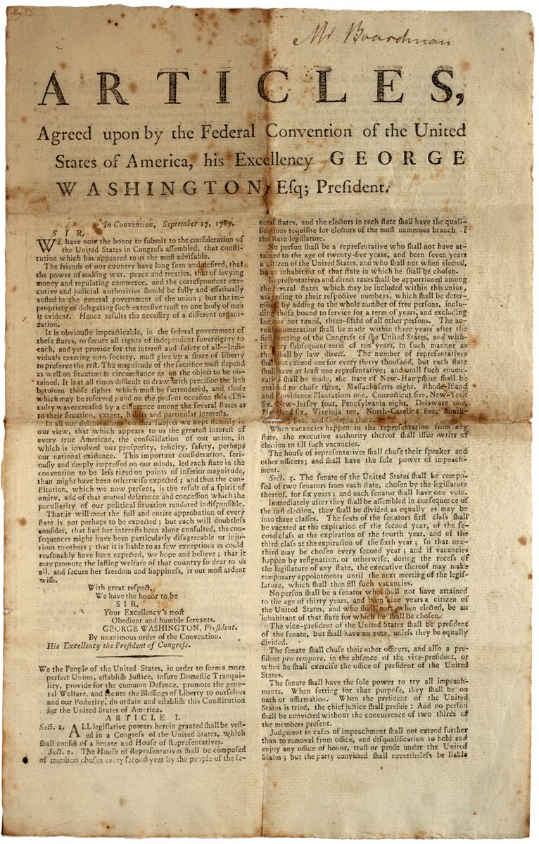 US Constitution printed for dissemination in New York State, with George Washing