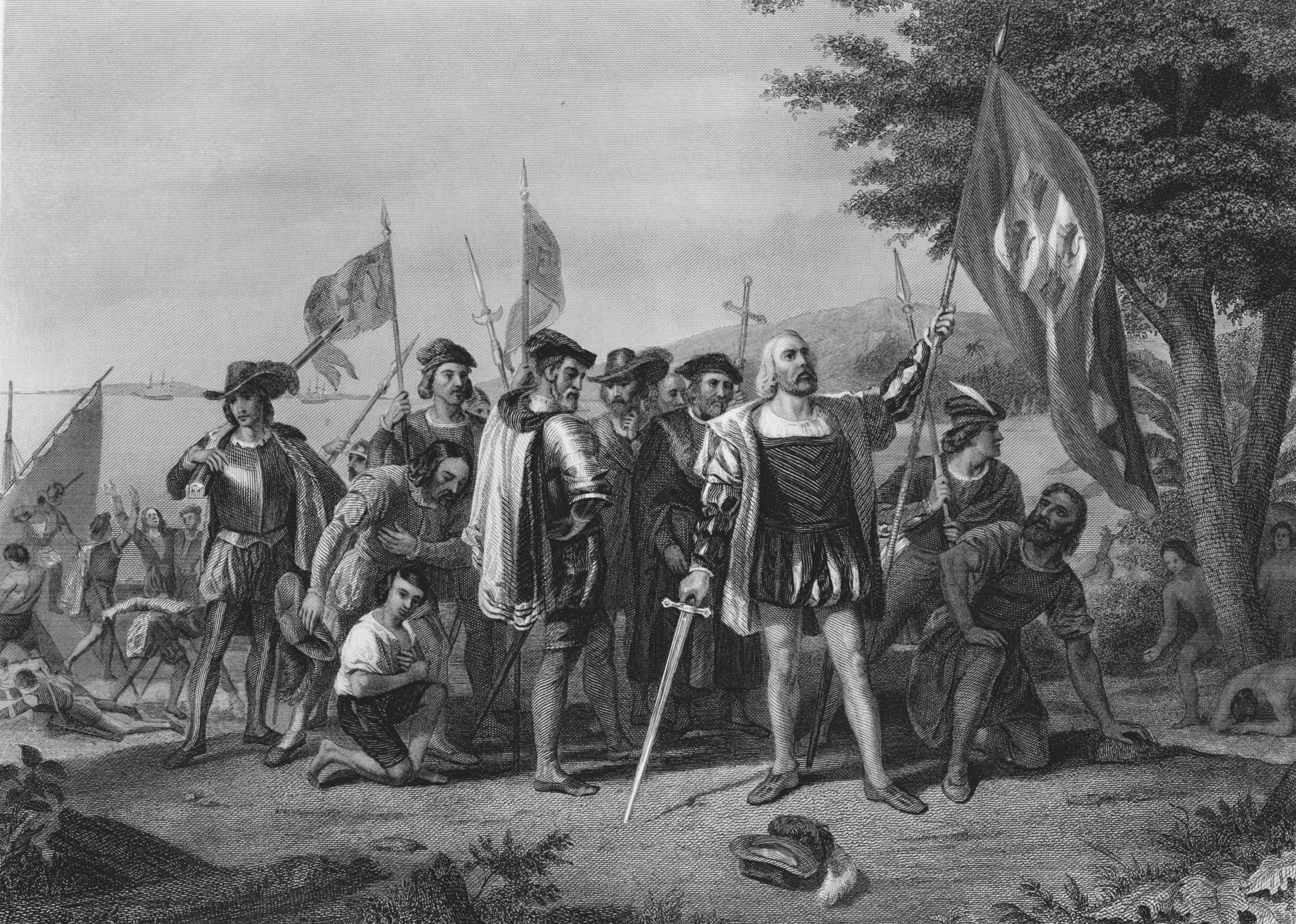 Landing of Christopher Columbus, engraving by H. B. Hall, 1856. (Gilder Lehrman Institute, GLC08878.0001 