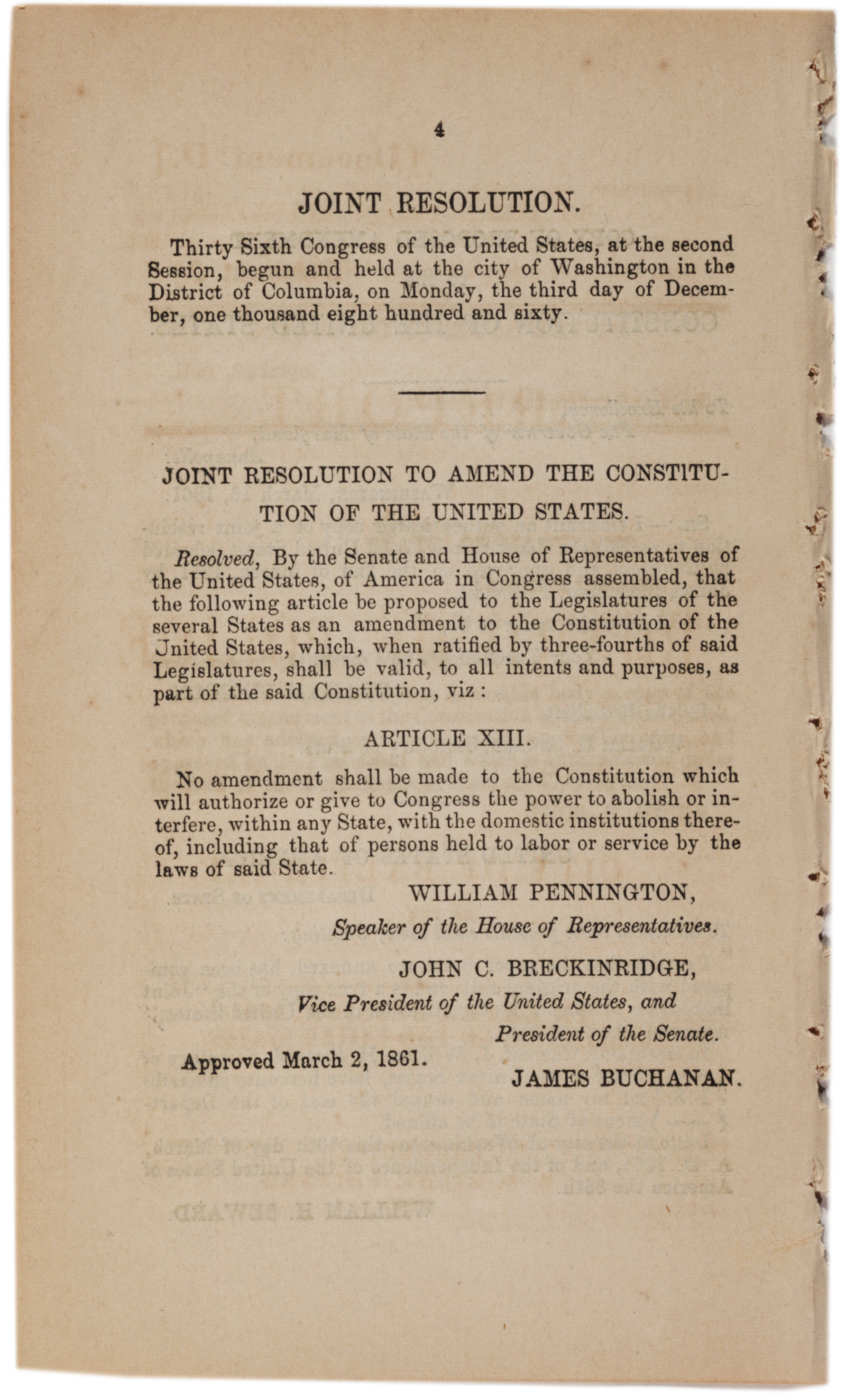 A proposed Thirteenth Amendment to prevent secession, 1861 | Gilder