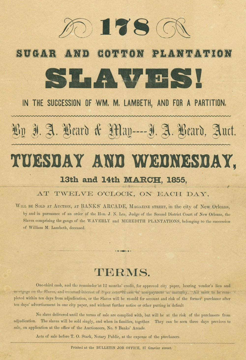 New Orleans Slave Auction On This Day March 13 1855 Gilder Lehrman 