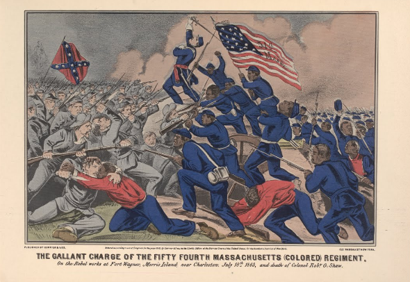The Gallant Charge of the Fifty Fourth Massachusestts (Colored) Regiment, by Currier & Ives, New York, 1863. (Gilder Lehrman Collection) The Gallant Charge of the Fifty Fourth Massachusestts (Colored) Regiment, by Cur