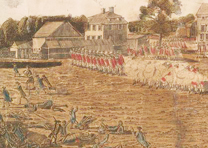 "The Battle of Lexington, April 19th, 1775," Plate 1, art by Ralph Earl, engraved by Amos Doolittle (New York Public Library) "The Battle of Lexington, April 19th, 1775," Plate 1, art by Ralph Earl, engrave
