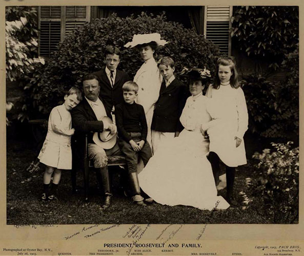 Signed photograph of Theodore and Edith Roosevelt with children, July 2, 1903