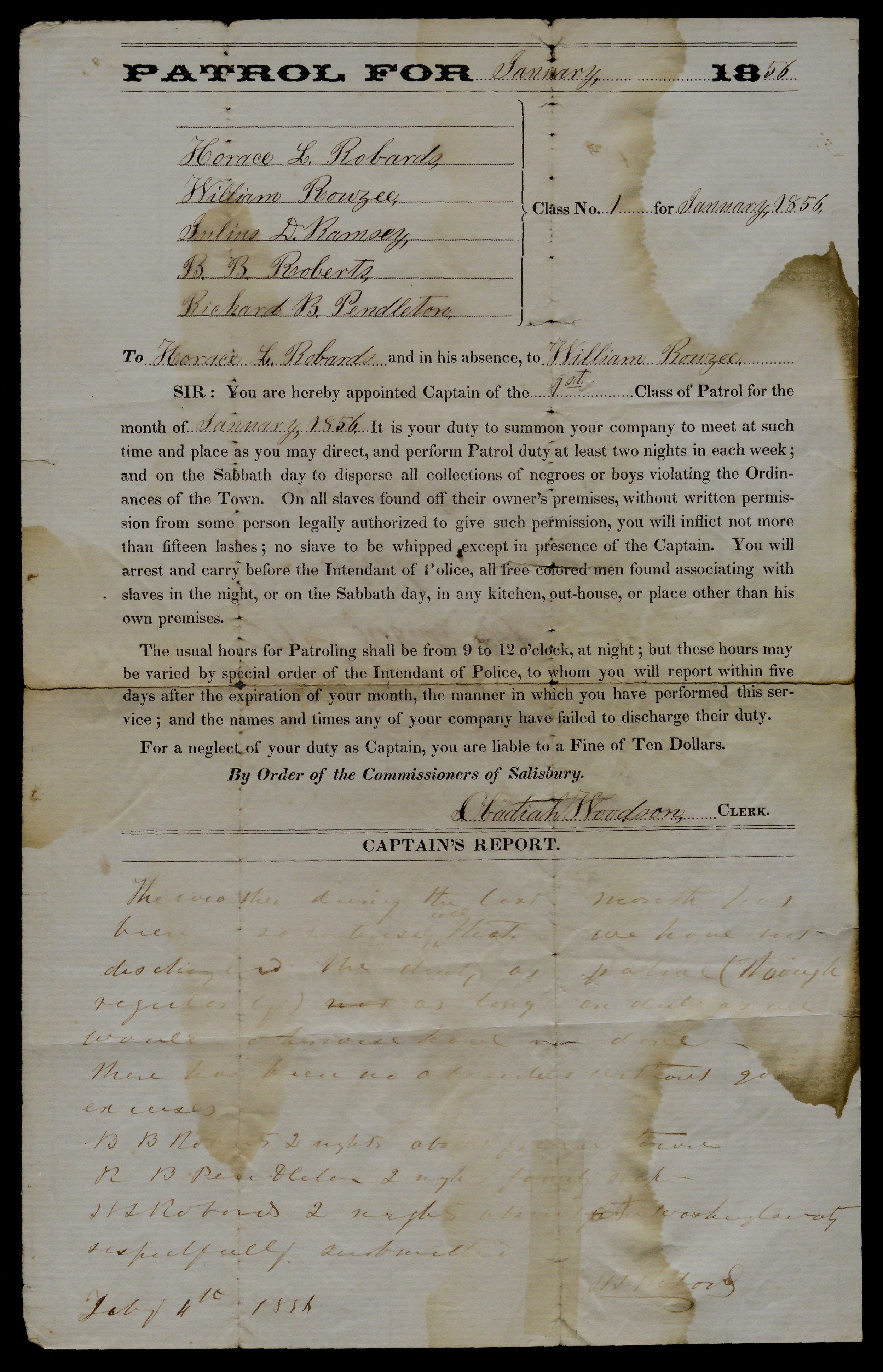 [Slave Patrol Contract], Salisbury, North Carolina, 1856.(The Gilder Lehrman Ins