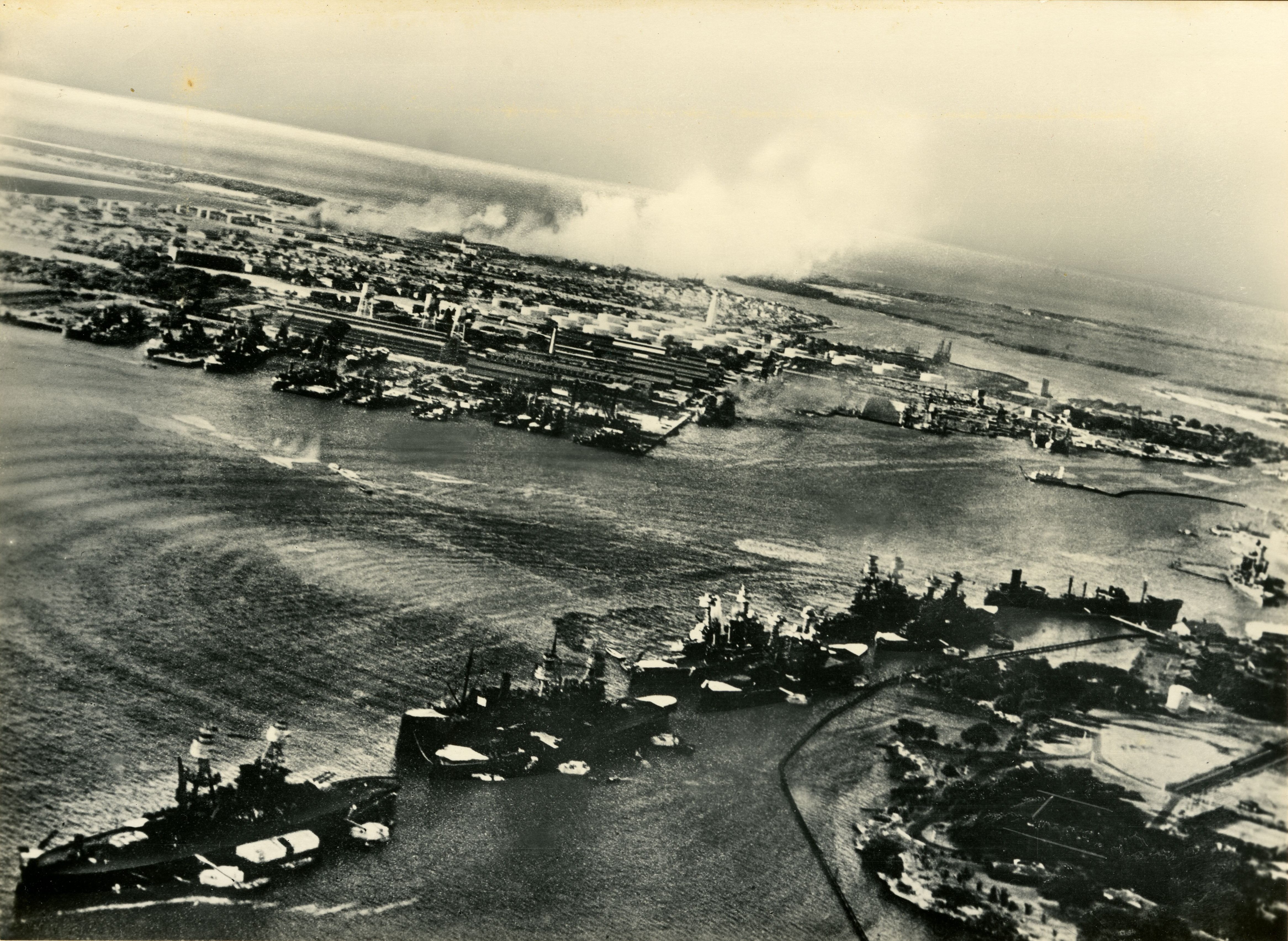 Japanese bombardment of Battleship Row (Gilder Lehrman Collection)