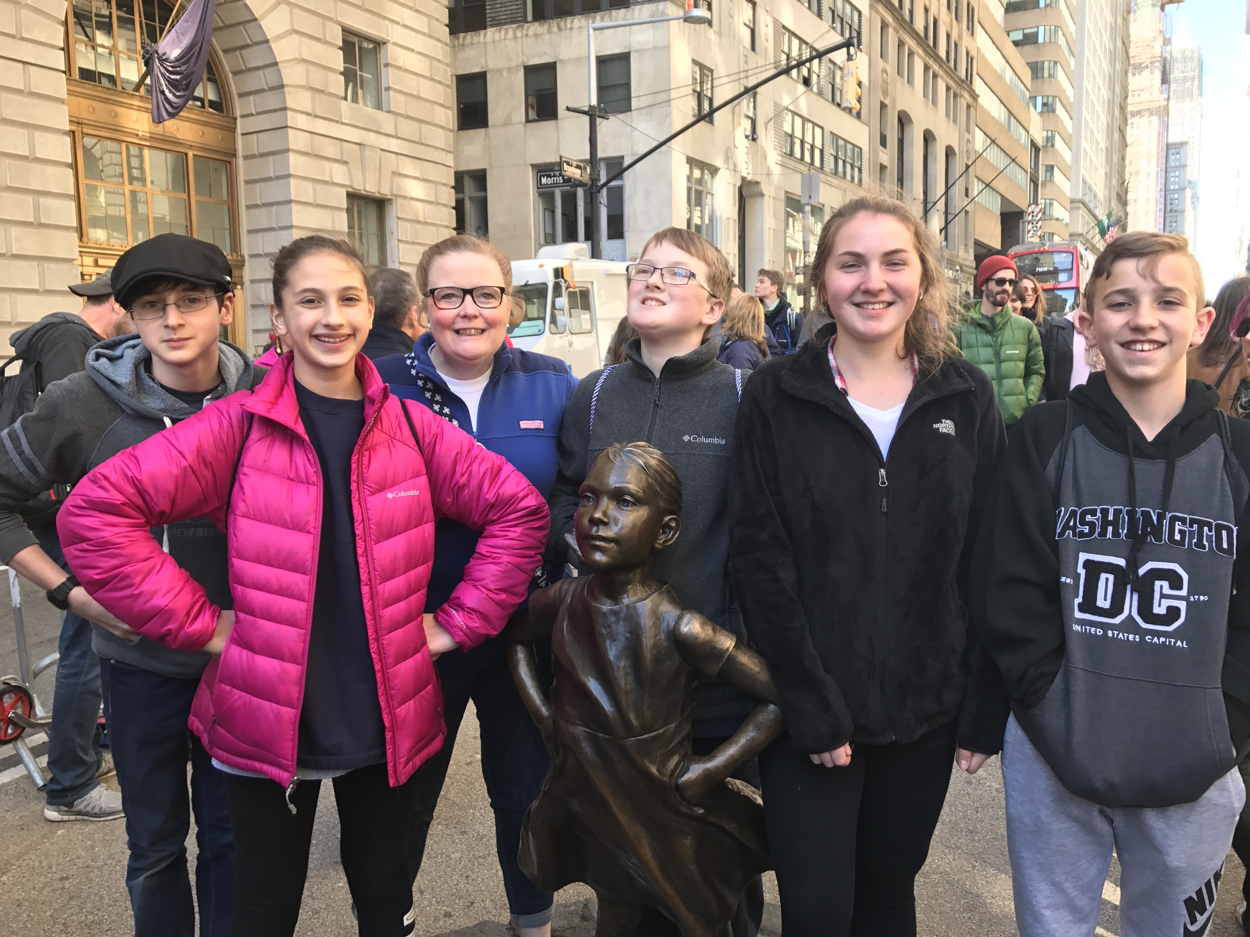 Georgette Hackman with students on a trip to New York City