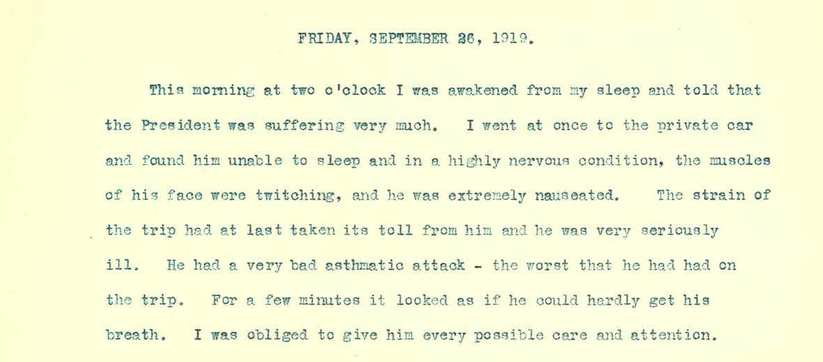 Diary of Dr. Cary Grayson, page 58. (Courtesy of the Woodrow Wilson Presidential