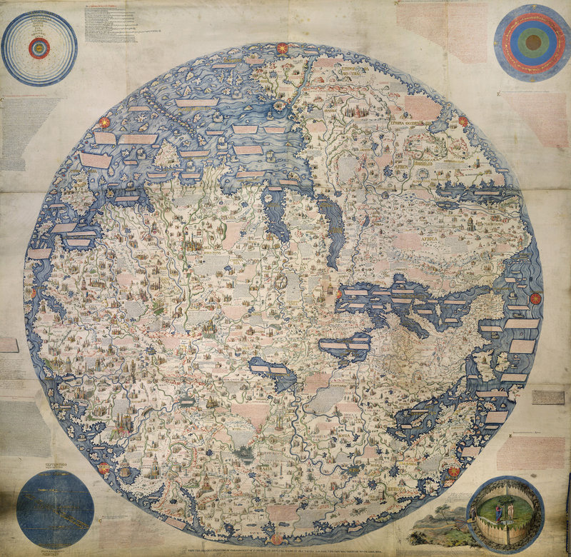 William Frazer copy (1804) of Mappa Mondo (World Map) by Fra Mauro, ca. 1459. (British Library, MS 11267; flickr)