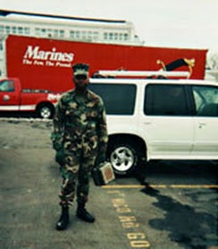 Leaving for War: In front of the Weapons Company 2/25 drill center, Garden City NY, 2003. (Courtesy of Maurice Decaul)