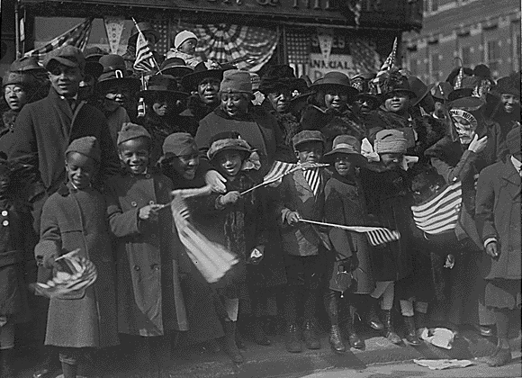 Welcoming home the soldiers of the 369th at a parade in New York City, 1919 (National Archives)