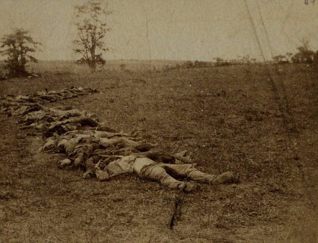 "Long Line of Confederate Dead on Antietam Battlefield," ca. September 19, 1862, by Alexander Gardner (Gilder Lehrman Collection)