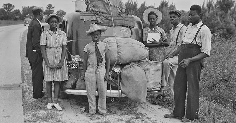 A group of Florida migrants on their way to Cranberry, N.J., to pick potatoes. The photo was taken near Shawboro, N.C. (Courtesy of Harvard University)