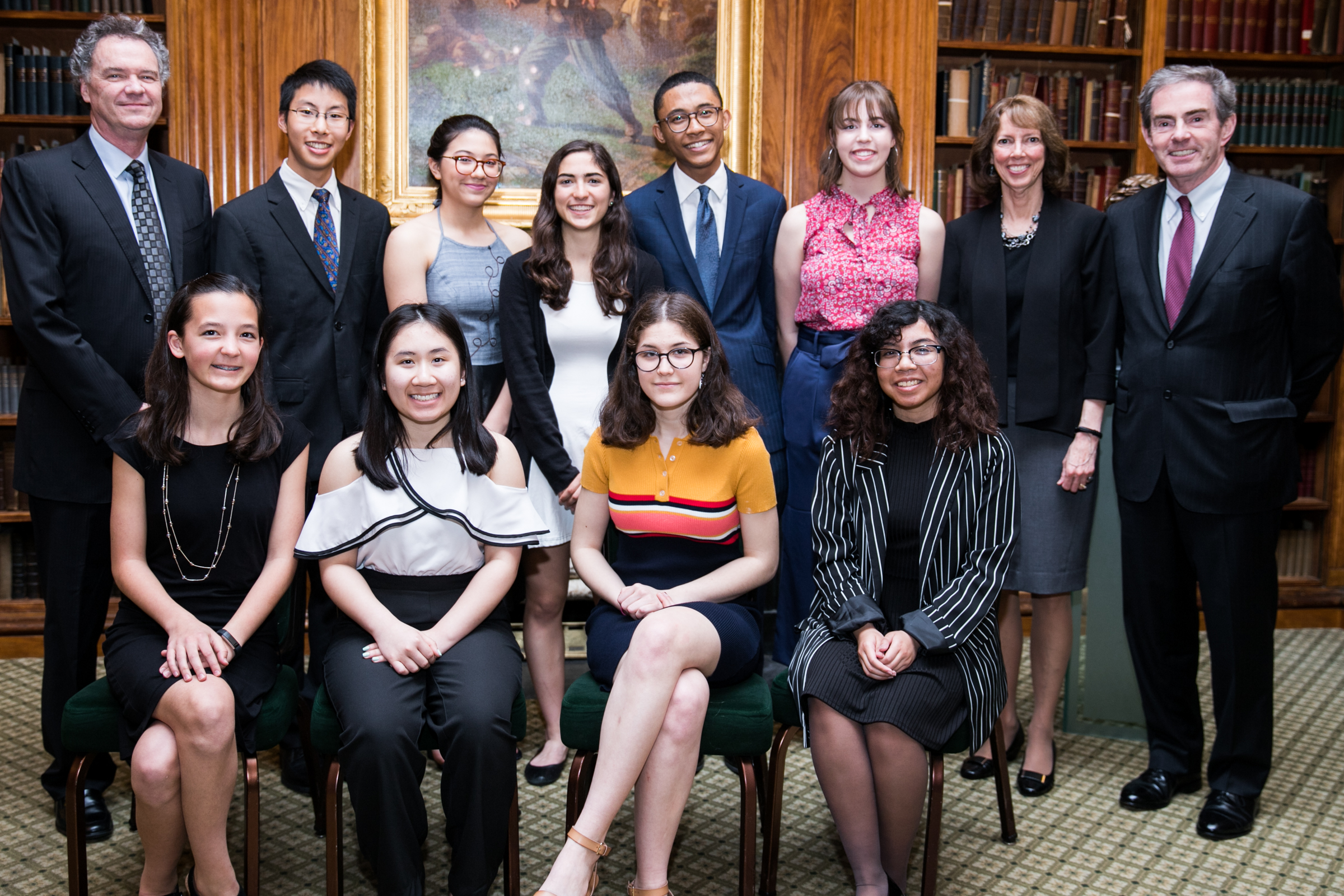 Edward Ayers, James Basker, and Janet Morgan Riggs with Civil War Essay contest winners at the 2018 Lincoln Prize