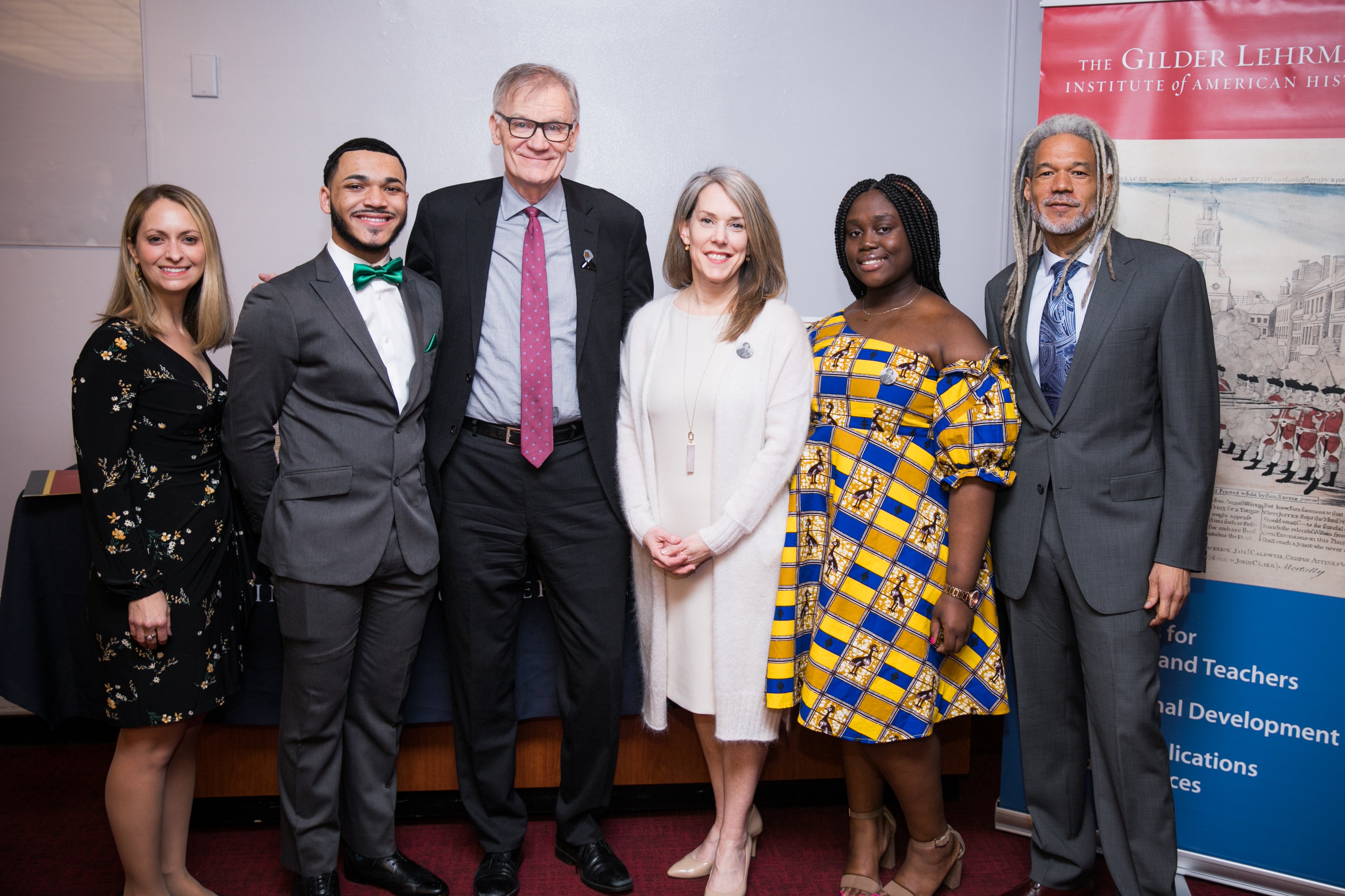 Finalist Brooke N. Newman, Associate Professor of History and Associate Director, Humanities Research Center, Virginia Commonwealth University; Student Advisory Council member José Otero; David Blight, Sterling Professor of History, of African American Studies, and of American Studies and Director, Gilder Lehrman Center for the Study of Slavery, Resistance, and Abolition, Yale University; 2019 Frederick Douglass Book Prize winner Amy Murrell Taylor, Professor of History, University of Kentucky; Student Advisory Council member Nashia Akuamoah-Boatemaa; and Vincent Brown, Charles Warren Professor of History, Professor of African and African-American Studies, and Director, History Design Studio, Harvard University at the 21st Frederick Douglass Book Prize ceremony.