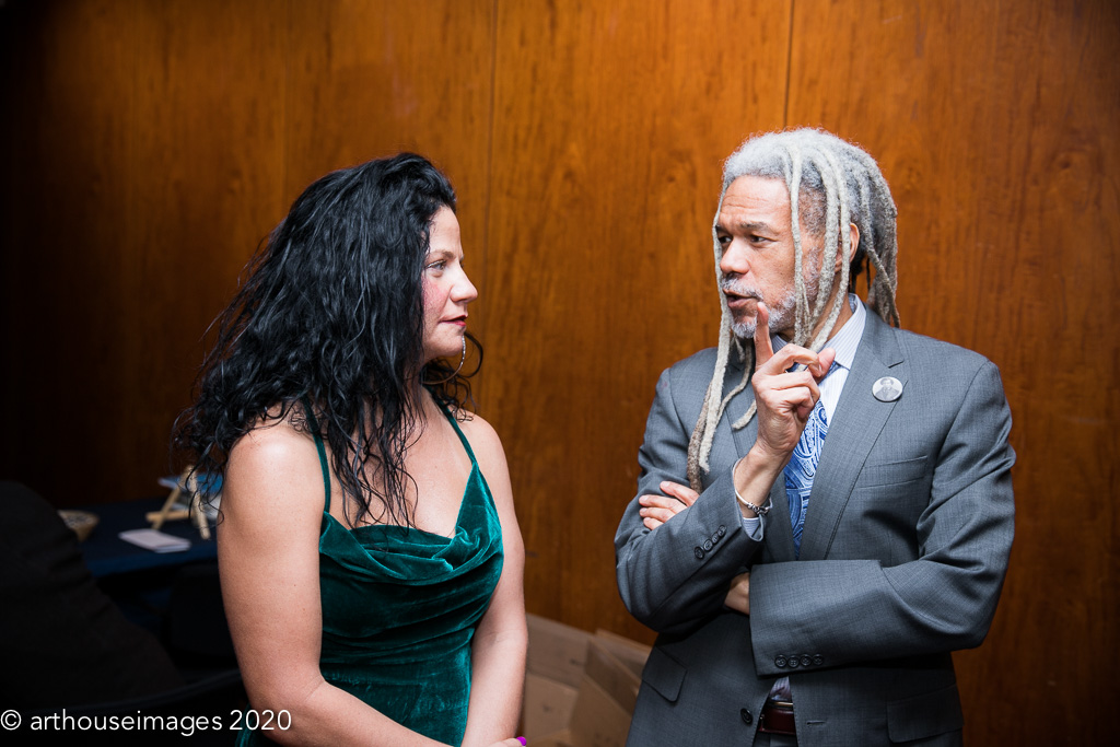 Finalist Jessica A. Krug speaks with Professor Vincent Brown.