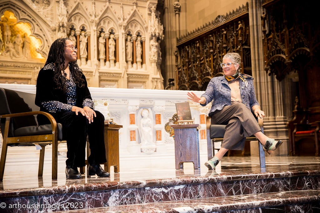 Tiya Miles and Jennifer L. Morgan discuss their books at the 2022 Frederick Douglass Book Prize ceremony, Trinity Church Wall Street
