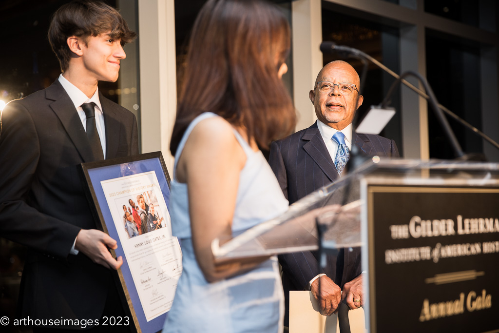 Henry Louis Gates, Jr. is introduced at the 2023 Gala by Gilder Lehrman Student Advisory Council members.