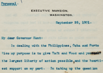 Theodore Roosevelt to William H. Hunt, September 26, 1901 (Gilder Lehrman Collec Theodore Roosevelt to William H. Hunt, September 26, 1901 (Gilder Lehrman Collec