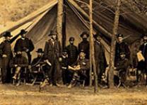 Albumen of Ulysses S. Grant and staff after Battle of the Wilderness