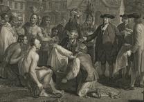 William Penn’s treaty with the Indians, when he founded the province of Pennsylvania in North America, 1681, based on a painting by Benjamin West, London, 1775. (Library of Congress, Prints and Photographs Division)