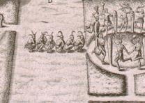 Detail from sketch of Secotan Village, published in Americae pars decima by Theodor de Bry, 1619, based on a drawing by John White. (Library of Congress Prints and Photographs Division)