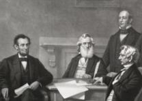 “The First Reading of the Emancipation Proclamation before the Cabinet,” engraving by Francis Bicknell Carpenter, 1866. (Private Collection)