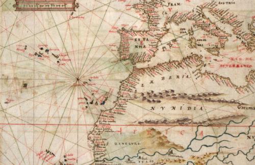 Detail of a map of Costa Damina from “Taboas geraes de toda a navegação,” by João Teixeira Albernaz, 1630. (Library of Congress) The Discovery of the Americas and the Transatlantic Slave Trade. Detail of a map of Costa Damina from “Taboas geraes de toda a navegação,” by Joã