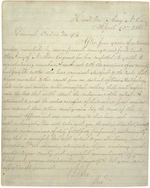 Robert E. Lee's General Order No. 9, April 10, 1865. (GLC00035)
