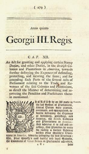 The Stamp Act, pamphlet, published in London, 1765. (GLC03562.11)