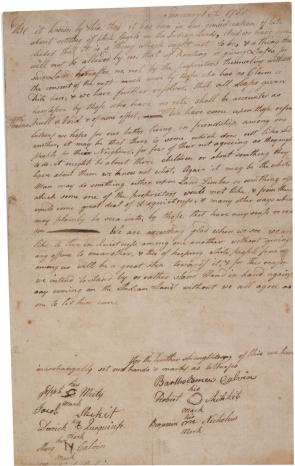 The Brotherton Indians’ agreement to oppose white settlement, January 6, 1780. (GLC00540.01)