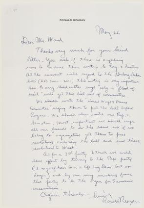 Ronald Reagan to Harold Ward, May 26, 1962. (GLC00782.17)