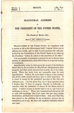 Abraham Lincoln, First Inaugural Address, March 4, 1861.