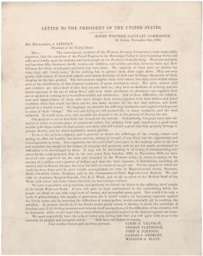 [Appeal from the Western Sanitary Commission to President Abraham Lincoln regarding the condition of freed slaves], November 6, 1863 (Gilder Lehrman Collection)