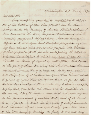 Frederick Douglass to Thomas B. Pugh, November 17, 1870 (GLC01954)