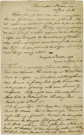 Account of the yellow fever outbreak in Philadelphia, October 11–14, 1793  (GLC02437.05942(