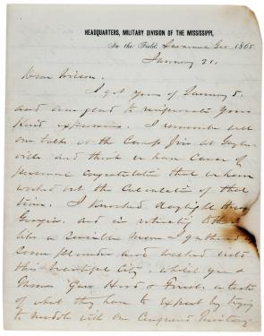 William T. Sherman to James H. Wilson, January 21, 1865. (GLC02947)