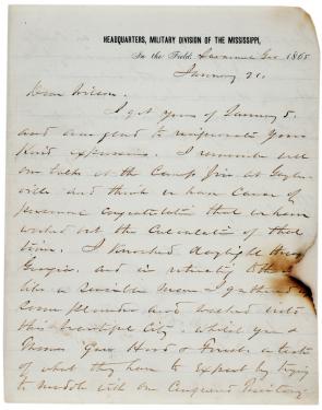 William T. Sherman to James H. Wilson, January 21, 1865. (GLC02947)